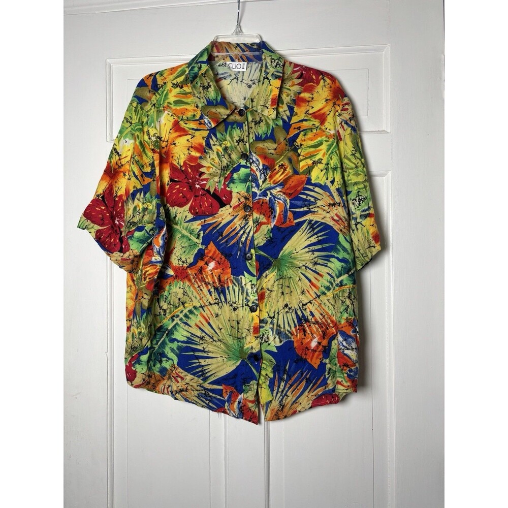 CLIO II Unisex Size XL Hawaiian Button Down Shirt Red Tropical